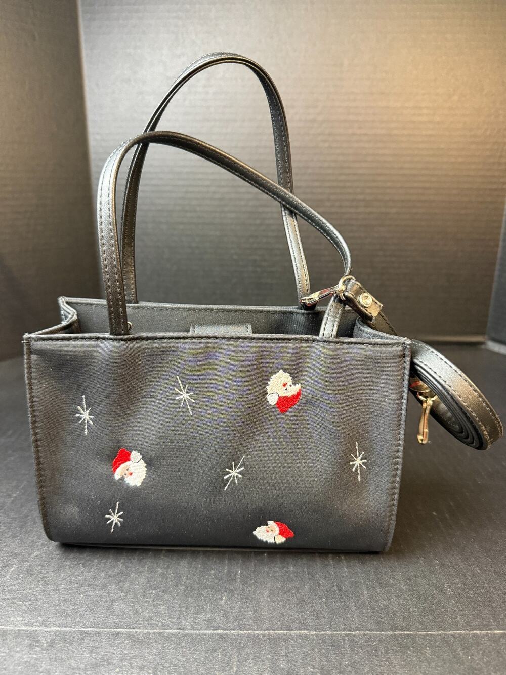 Tianni Santa Claus Black Embroidered Christmas Purse with Handles New
